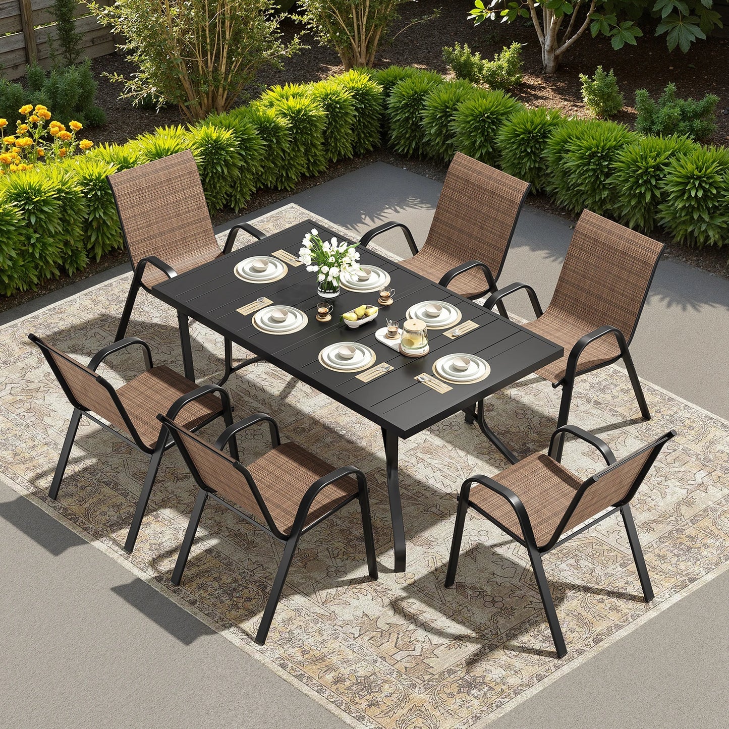 Farini 7 Piece Outdoor Metal Dining Set With 6 Chairs
