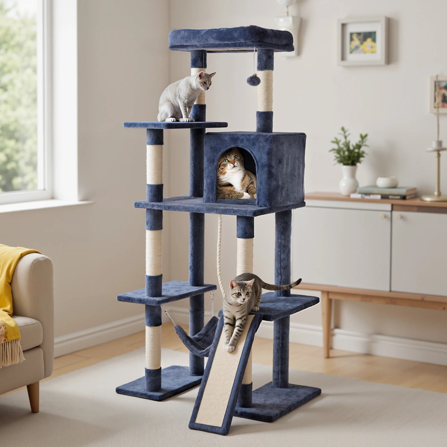 MCQ Tall Cat Climbing Tower With Cozy Hanging Ball Condo