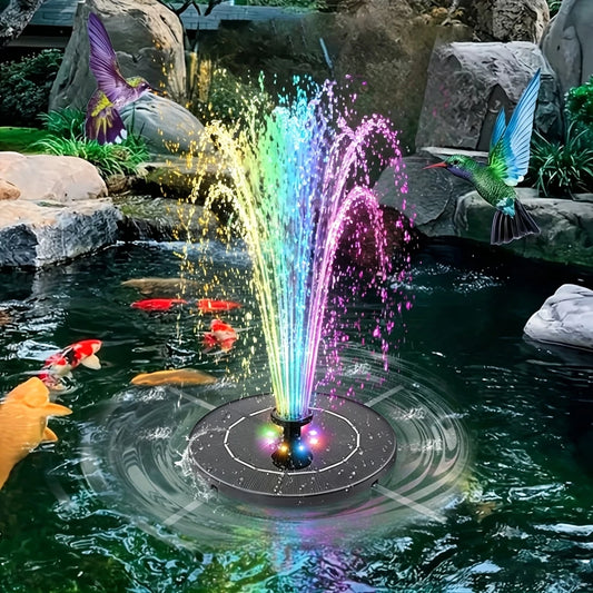 Solar Powered Fountain With 6 Nozzles Led Lights Garden Birds