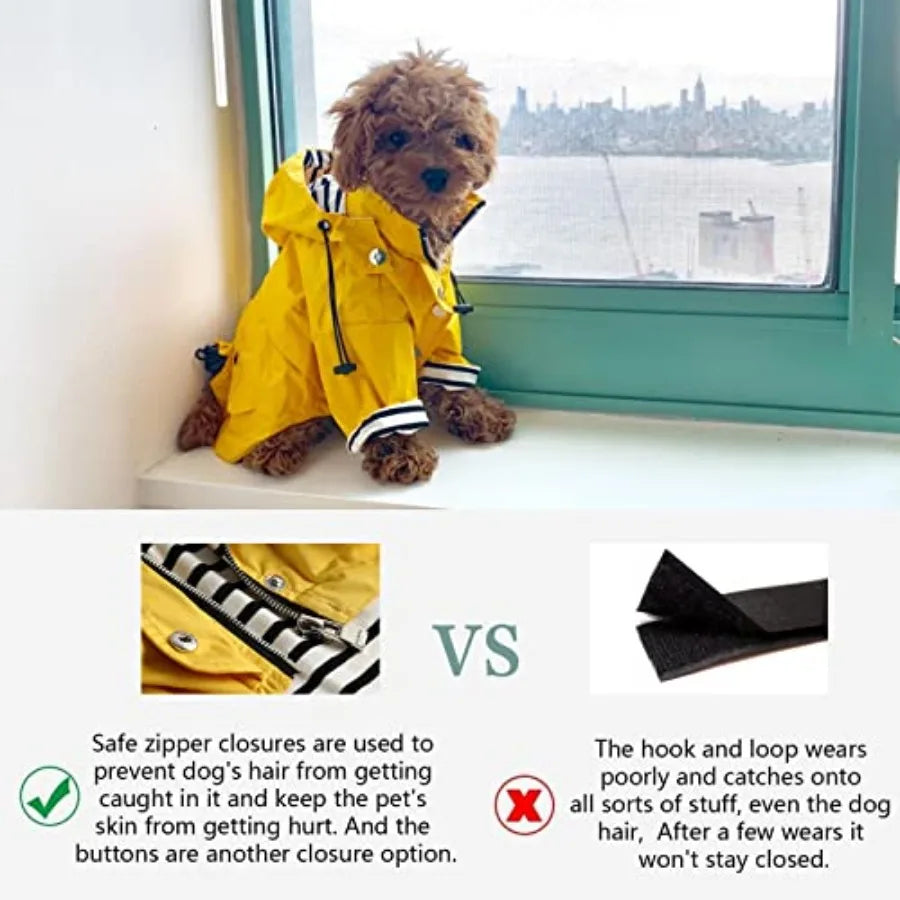 Dog Reflective Zip Up Raincoat With Hood And Leg Coverage