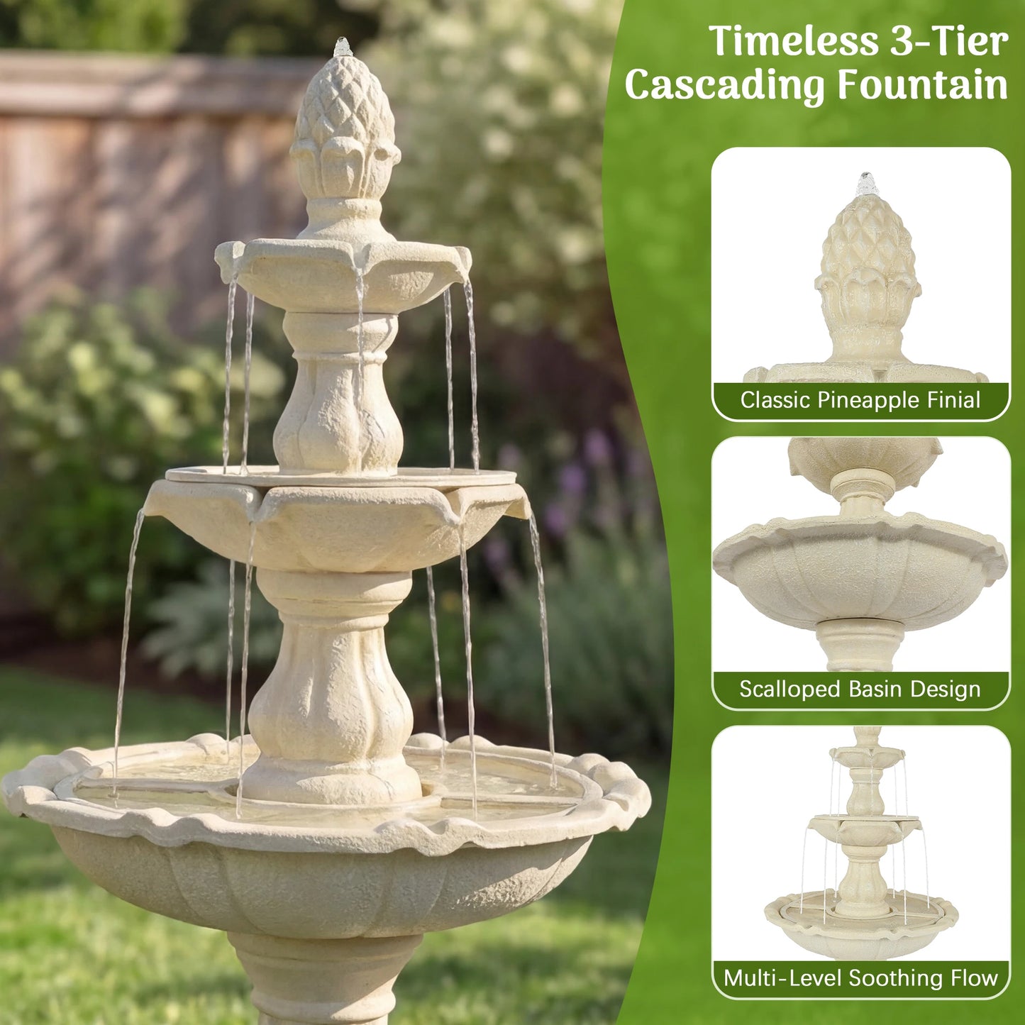 Three Tier Solar Powered Outdoor Water Fountain For Garden Decor