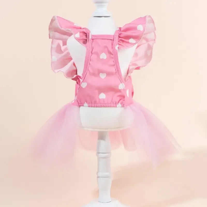 Printed Plaid Pet Princess Dress With Bow And Elastic Mesh