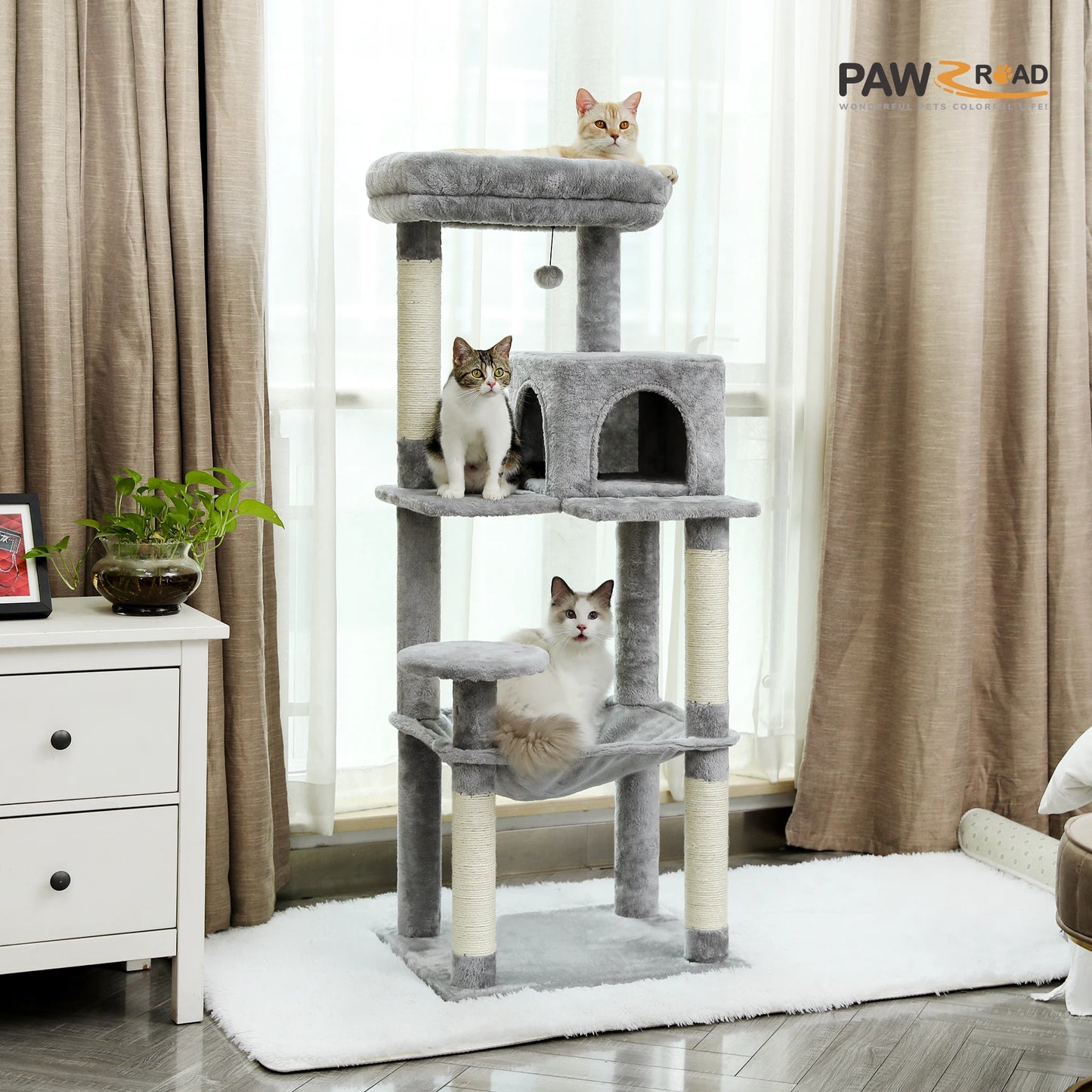 PAWZ Road Indoor Cat Tower With Sisal Posts And Hammock