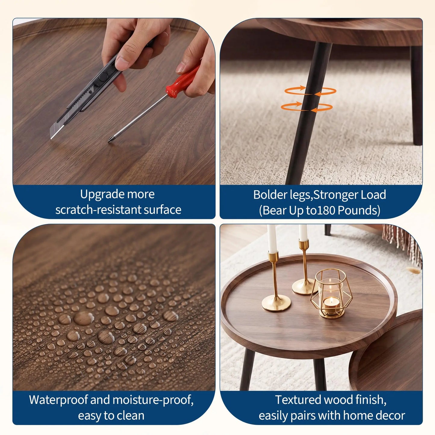 Round Nesting Coffee Table Set With Wood And Metal Frame