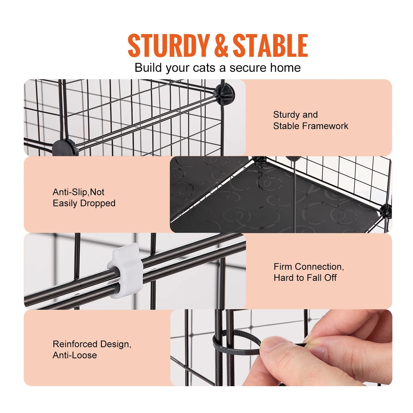 SucceBuy Multi Tier Stainless Steel Cat Villa Detachable Wire Cage With Ramp
