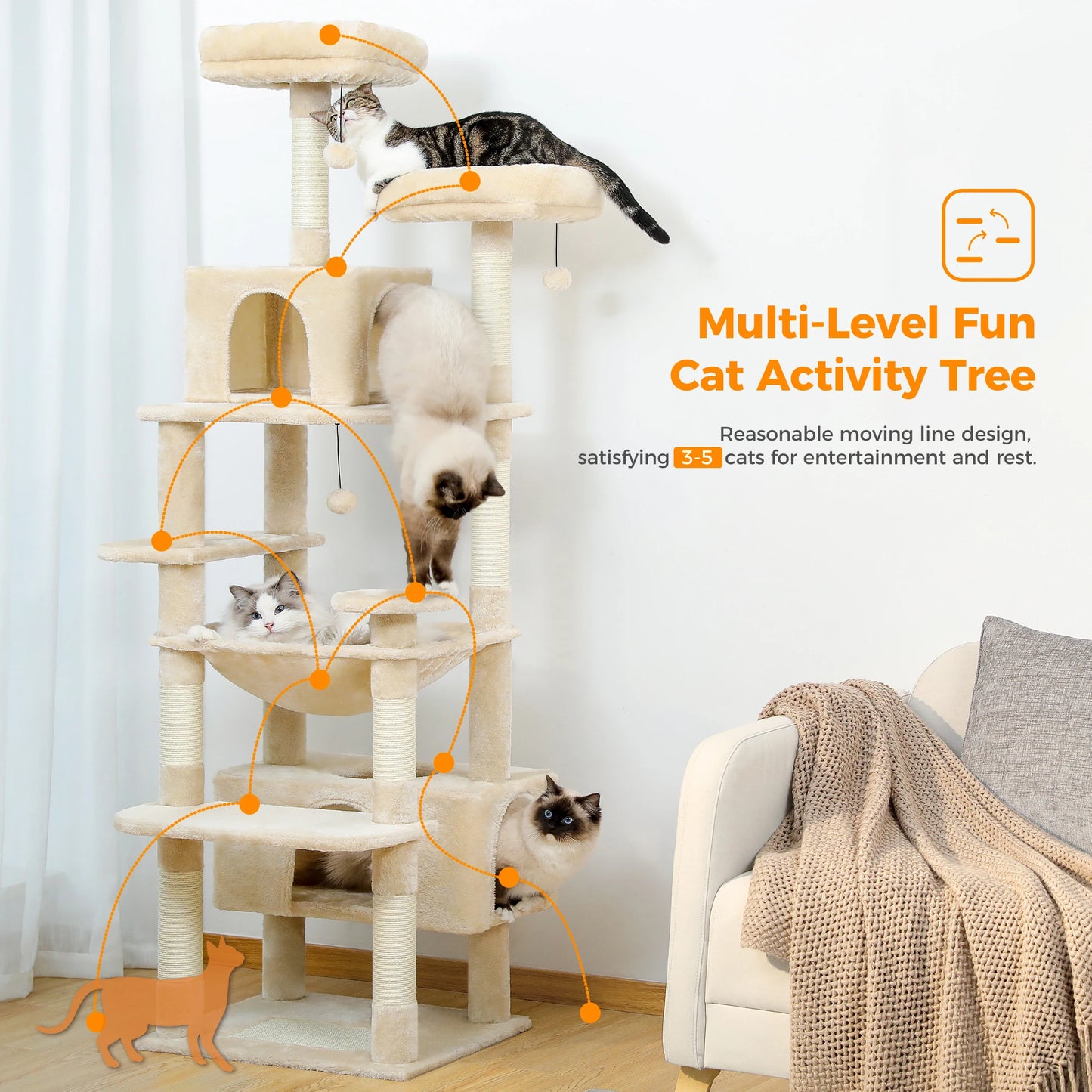 PAWZ Road Large Cat Tree With Scratching Posts And Hammock