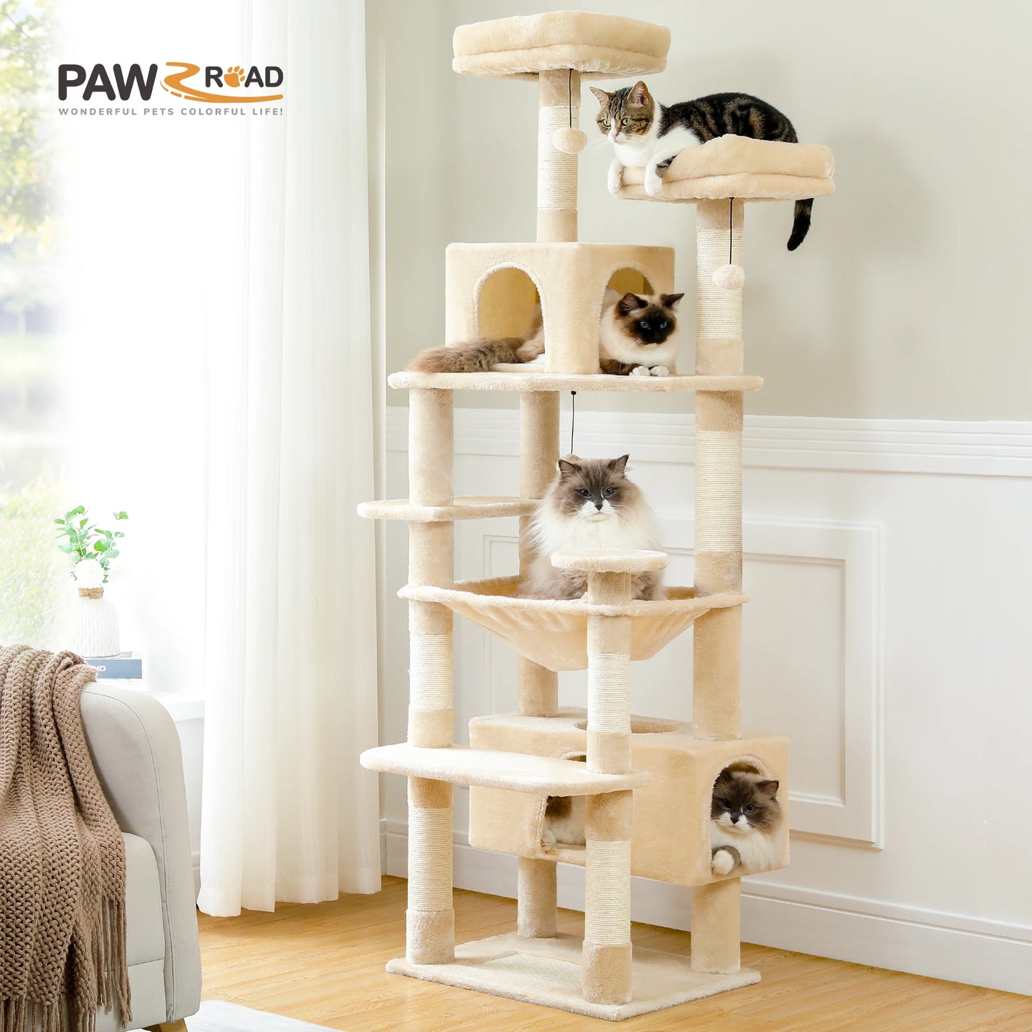 PEQULTI Five Level Cat Tree Tower With Scratching Posts Hammock