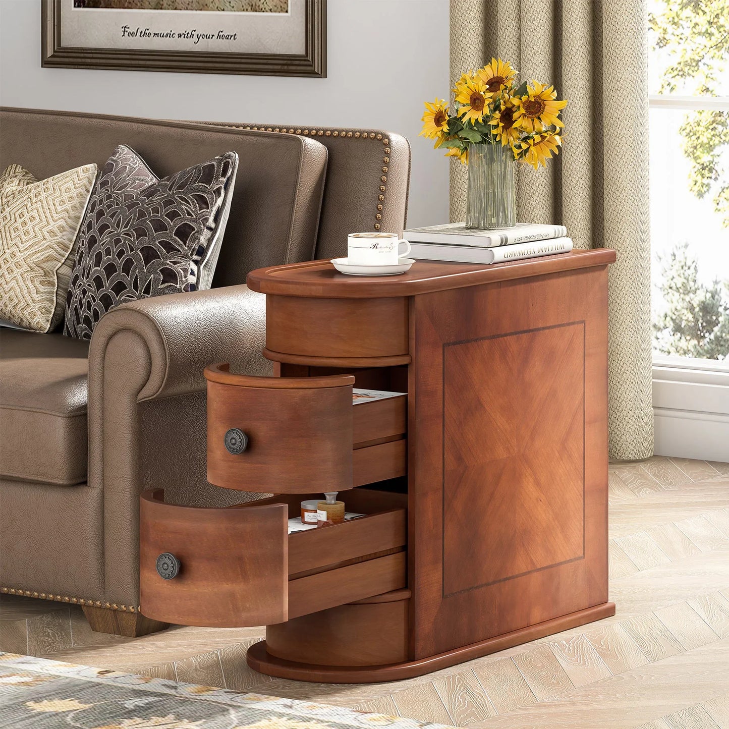 Tribesigns Solid Wood End Table With Drawer For Modern Bedrooms