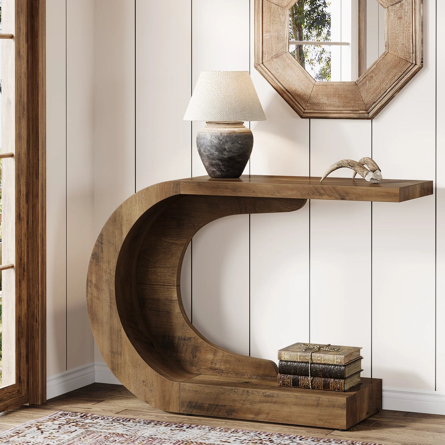 Tribesigns Wooden Oval Console Table With Storage Shelf
