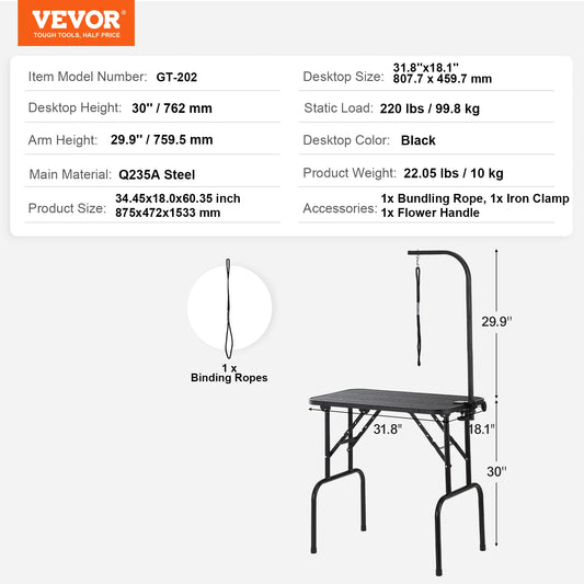 SucceBuy Foldable Pet Grooming Table With Arm Loop For Dogs