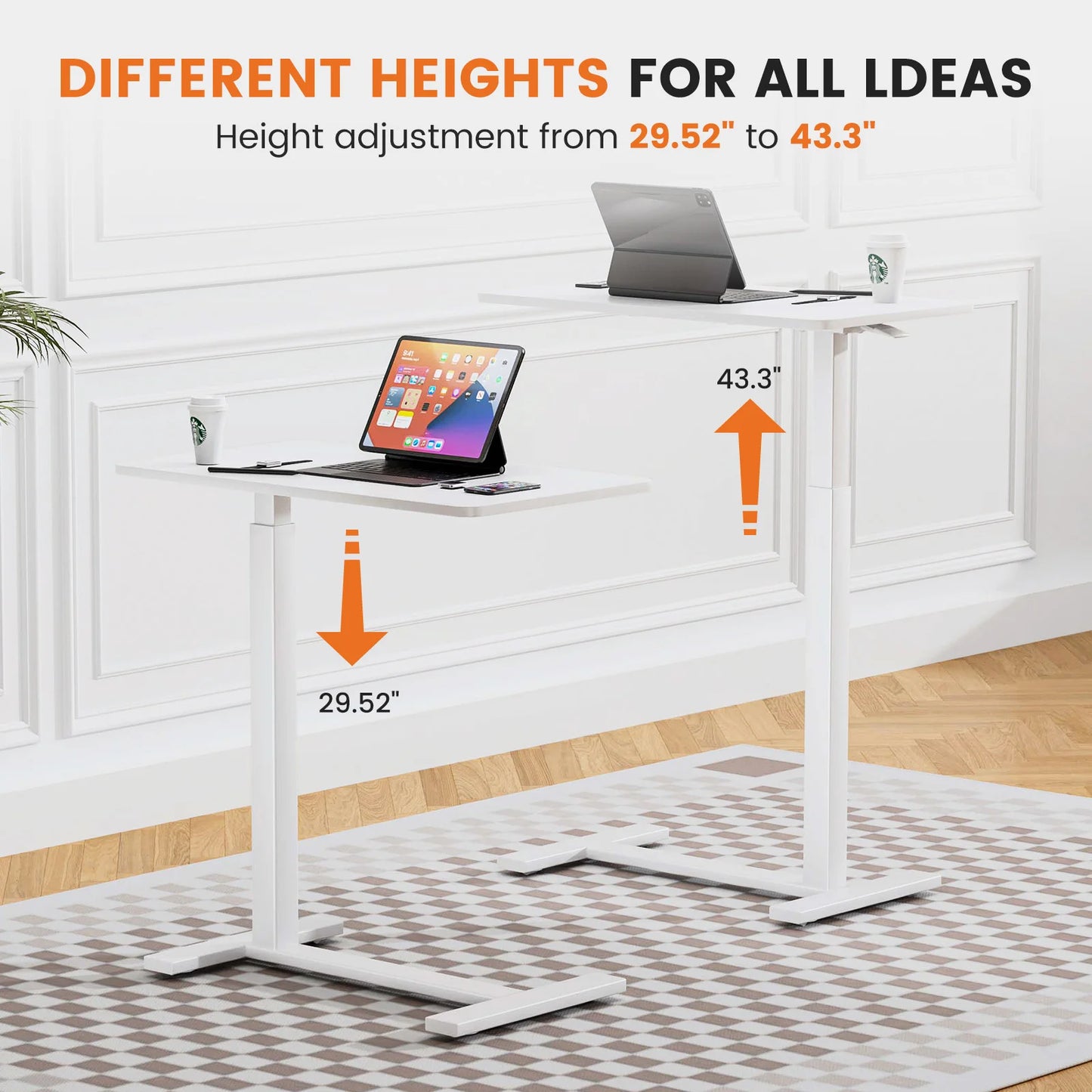 JHK Adjustable Overbed Table With Wheels And Iron Frame