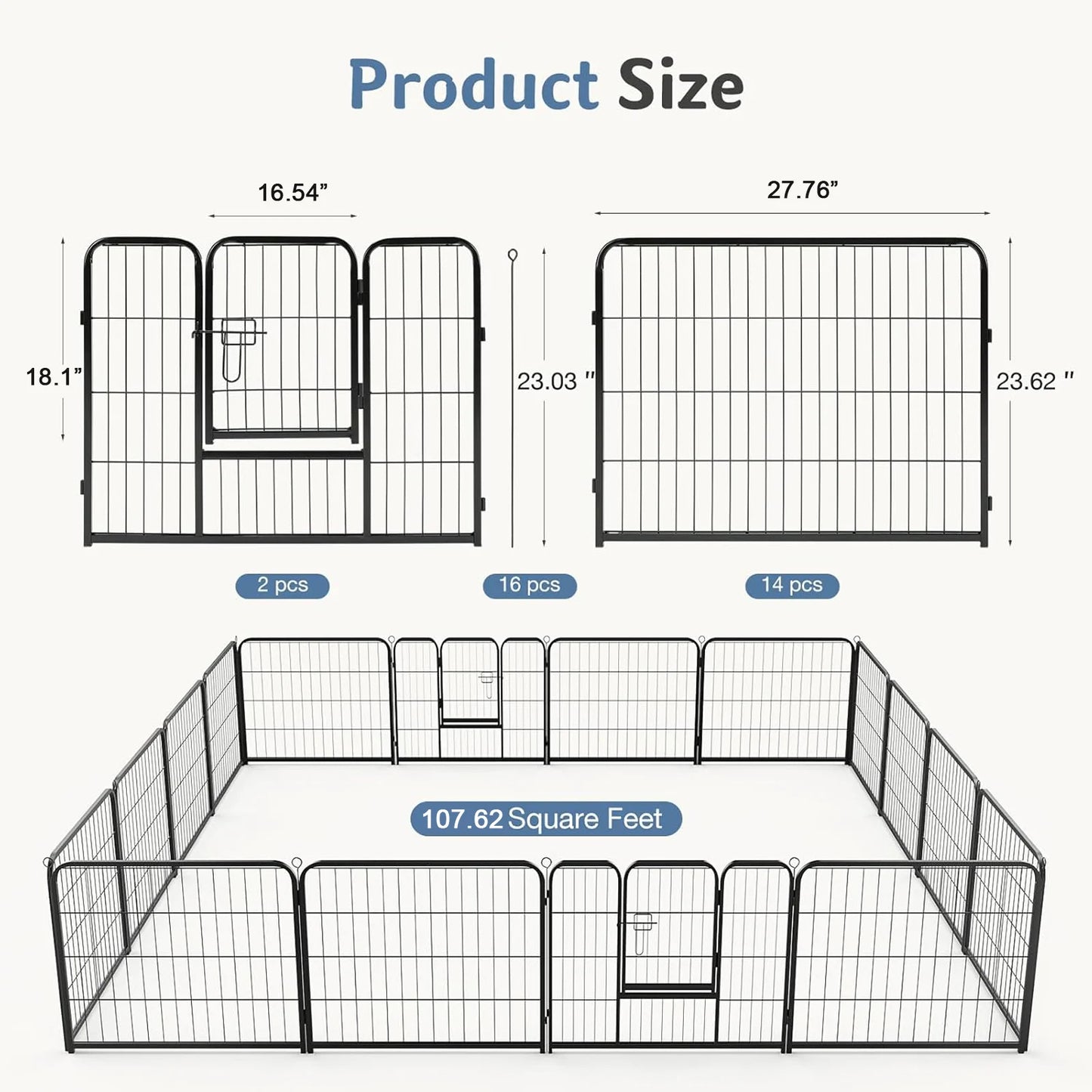JHK Foldable Metal Dog Playpen With Secure Gate For Yard