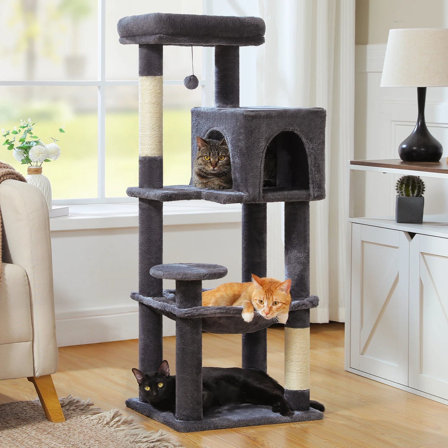 PEQULTI Five Level Cat Tree With Hammock And Sisal Posts