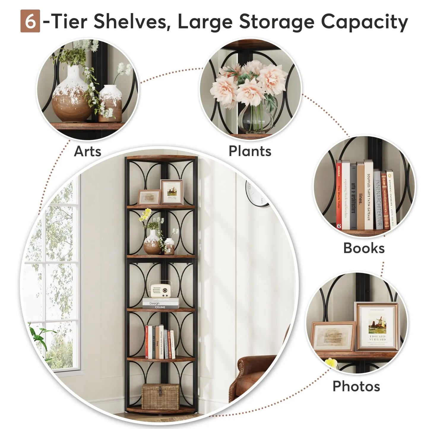 Tribesigns 6 Tier Corner Shelf Bookcase Storage Rack Standing Shelving Unit