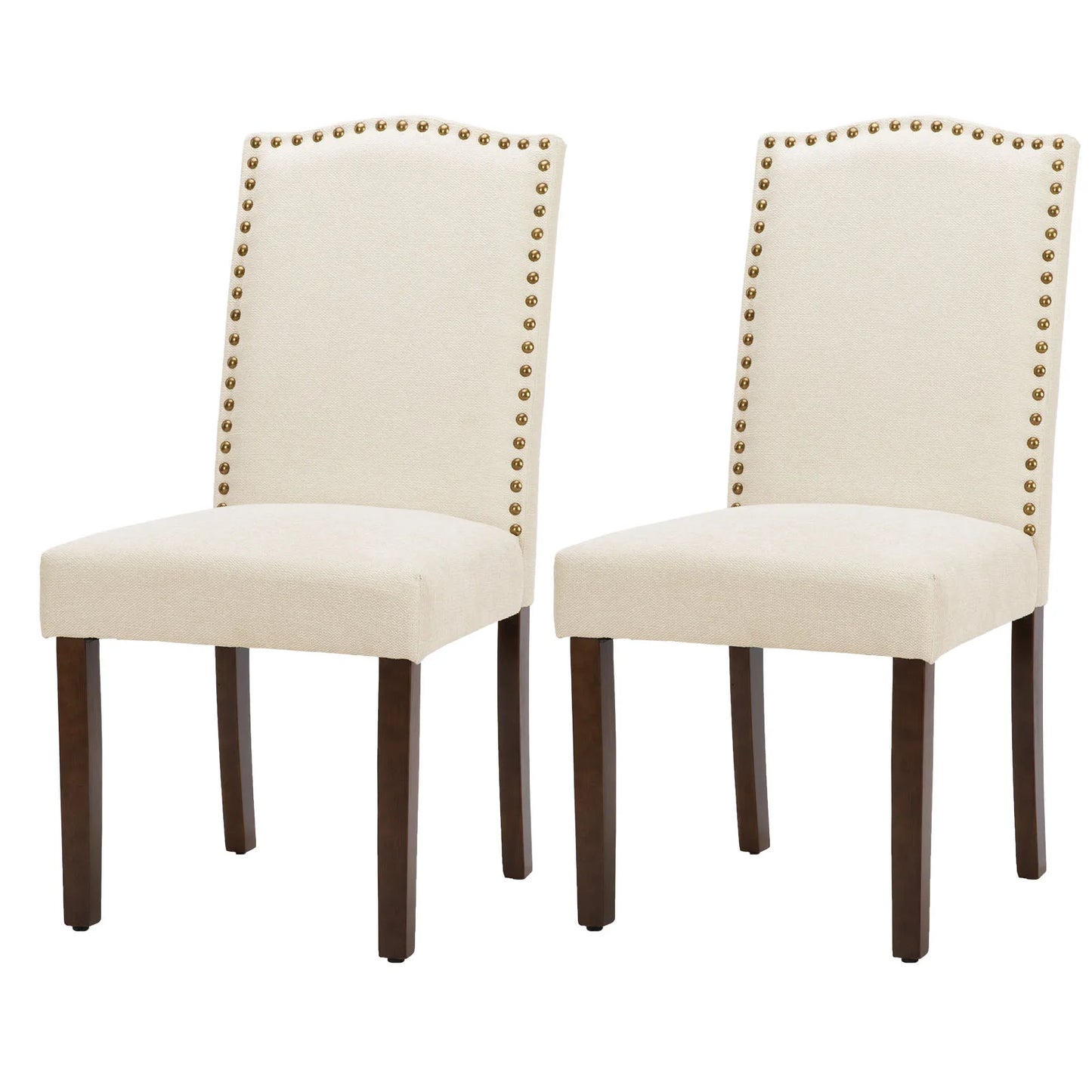 MCQ Pair Modern Fabric Dining Chairs Padded Seats Wooden Legs