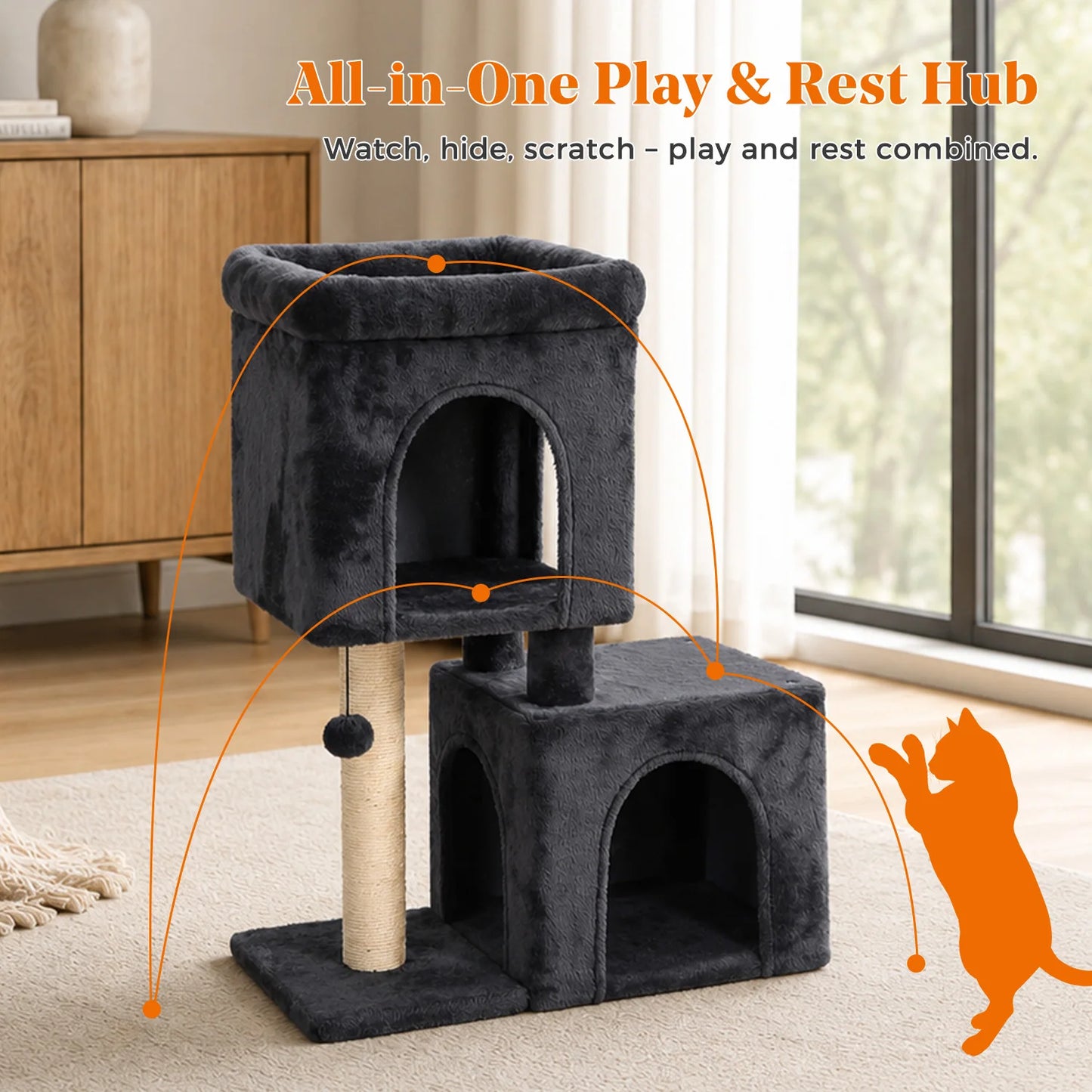 PAWZ Road Cat Tree with Sisal Scratching Posts Cozy Condos