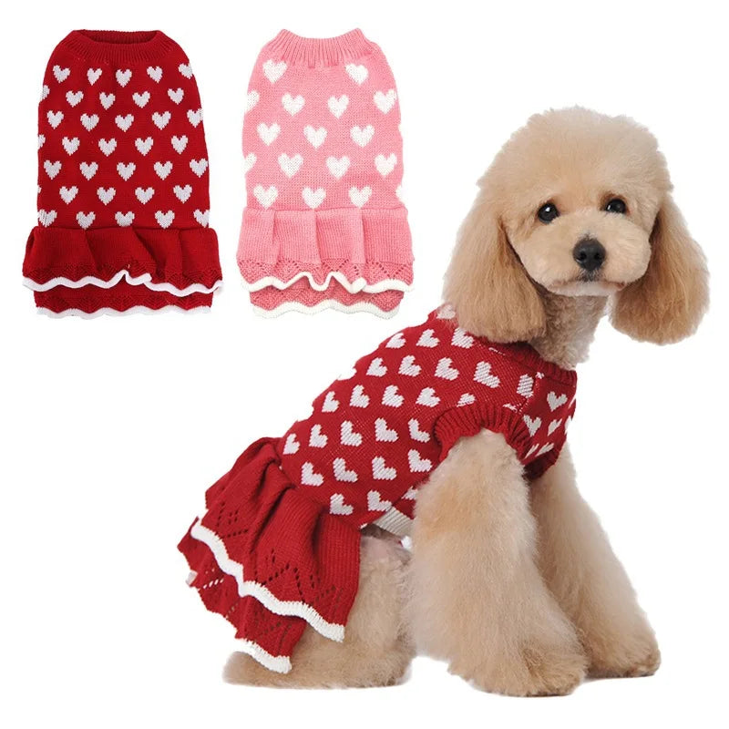 Cute Heart Knit Warm Pet Sweater For Dogs And Cats