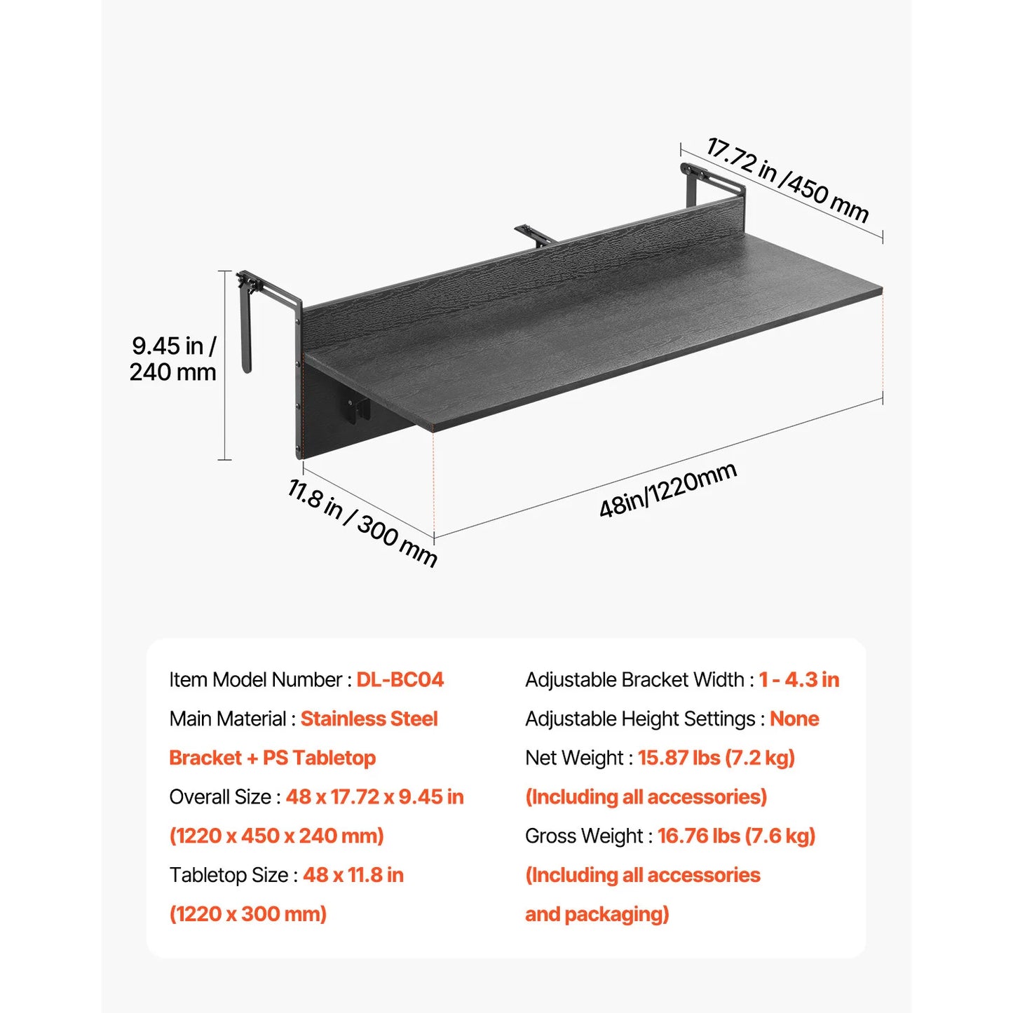Foldable Balcony Railing Serving Table For Outdoor Use