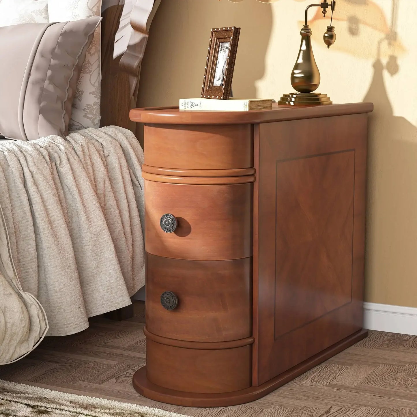 Tribesigns Solid Wood End Table With Drawer For Modern Bedrooms