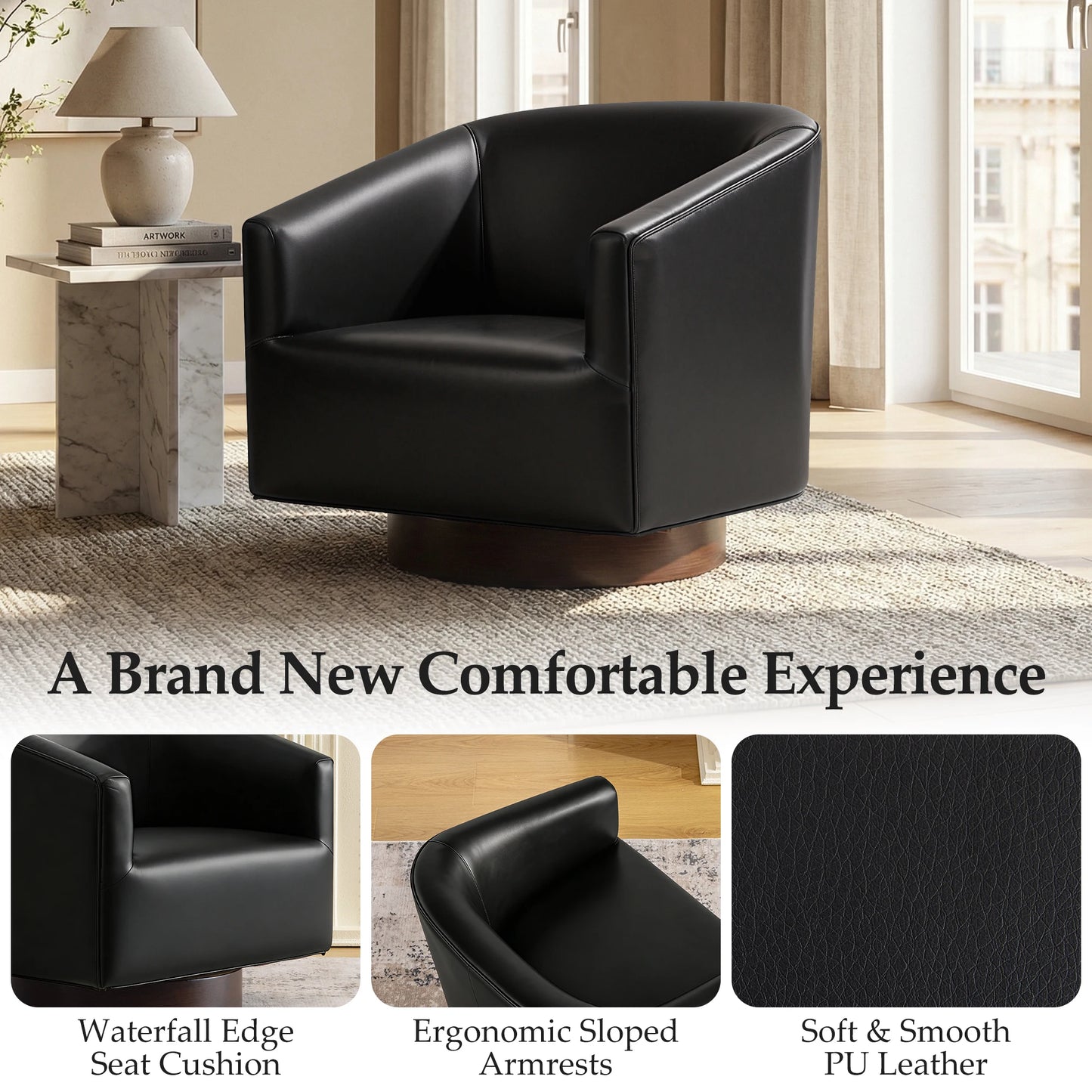 Kerdom Barrel Accent Chair With Linen Upholstery And Wood Frame