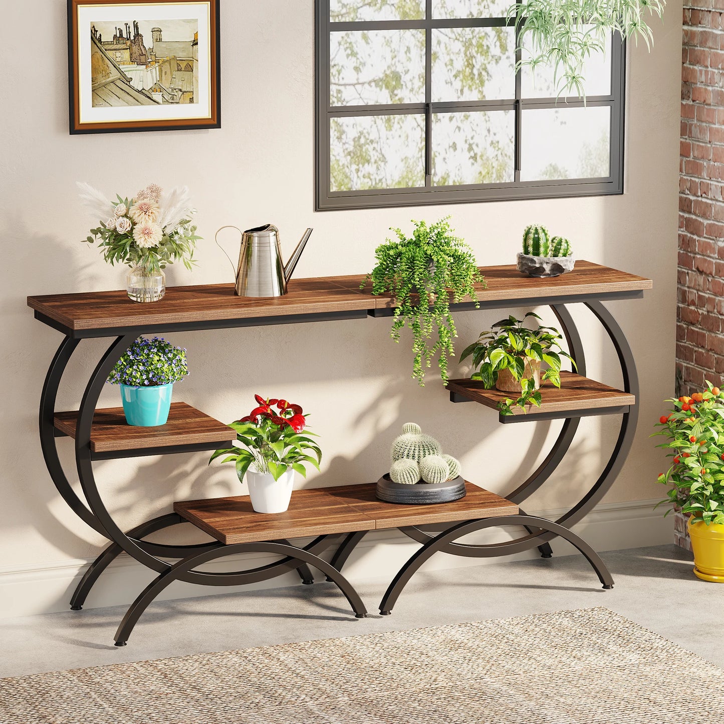 Tribesigns C-Shaped Side Table With Open Storage Shelving Unit