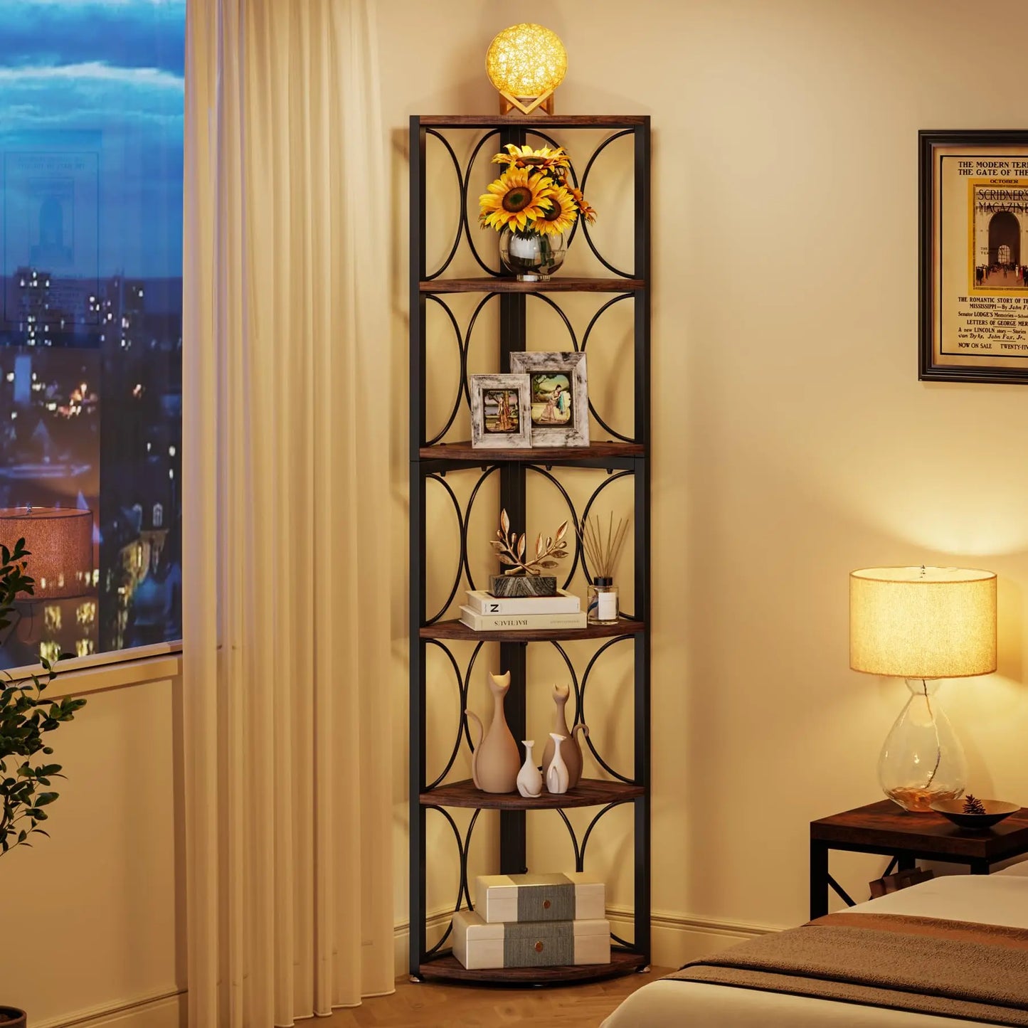 Tribesigns 6 Tier Corner Shelf Bookcase Storage Rack Standing Shelving Unit