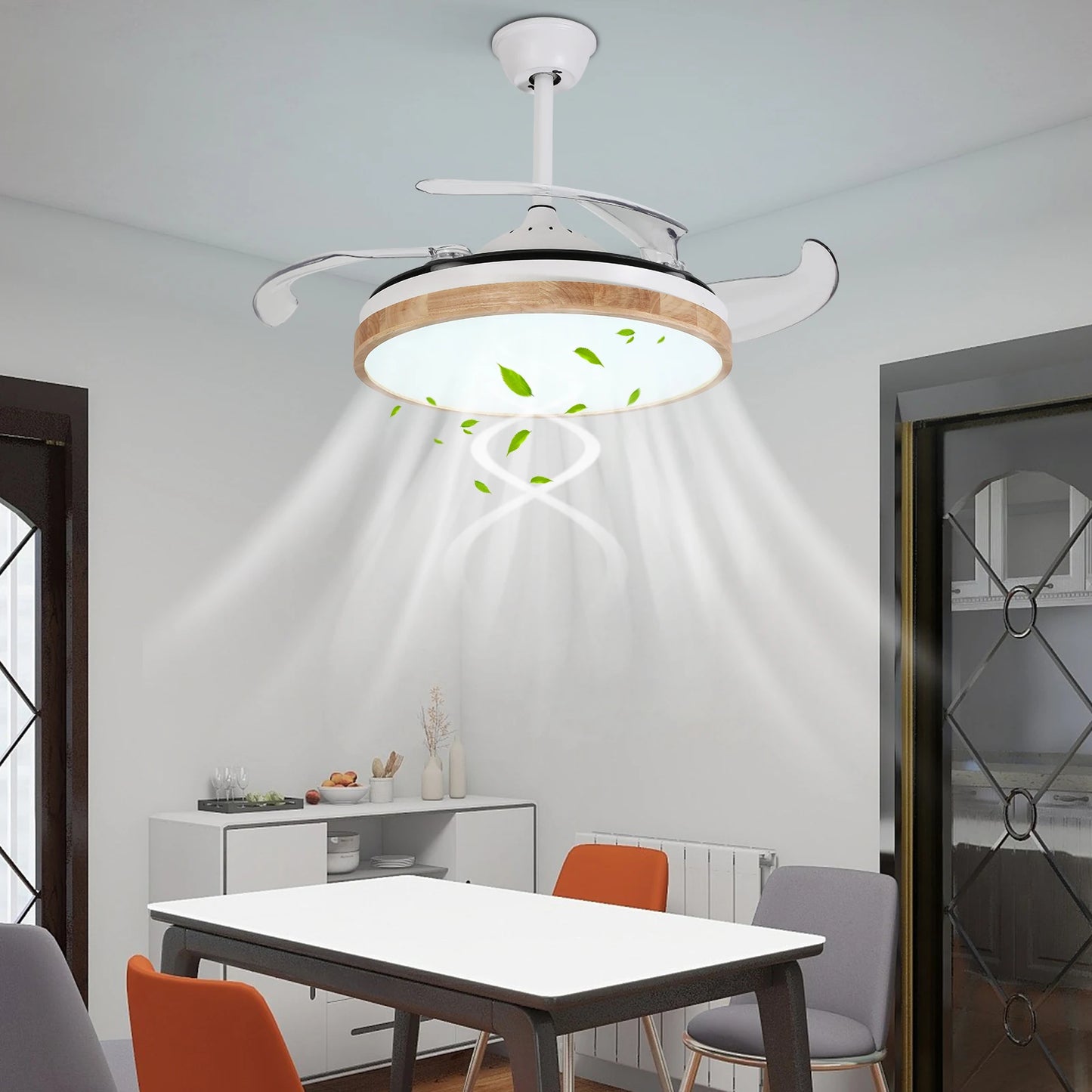 Remote Control Fan Chandelier 42 Inch Ceiling Fan Light 10-22m² Applicable Area Round Chandelier for Bedroom/Kitchen/Hotel