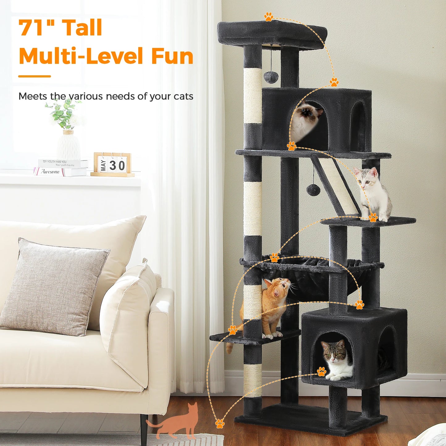 PAWZ Road Tall Cat Tree With Scratching Posts Perch