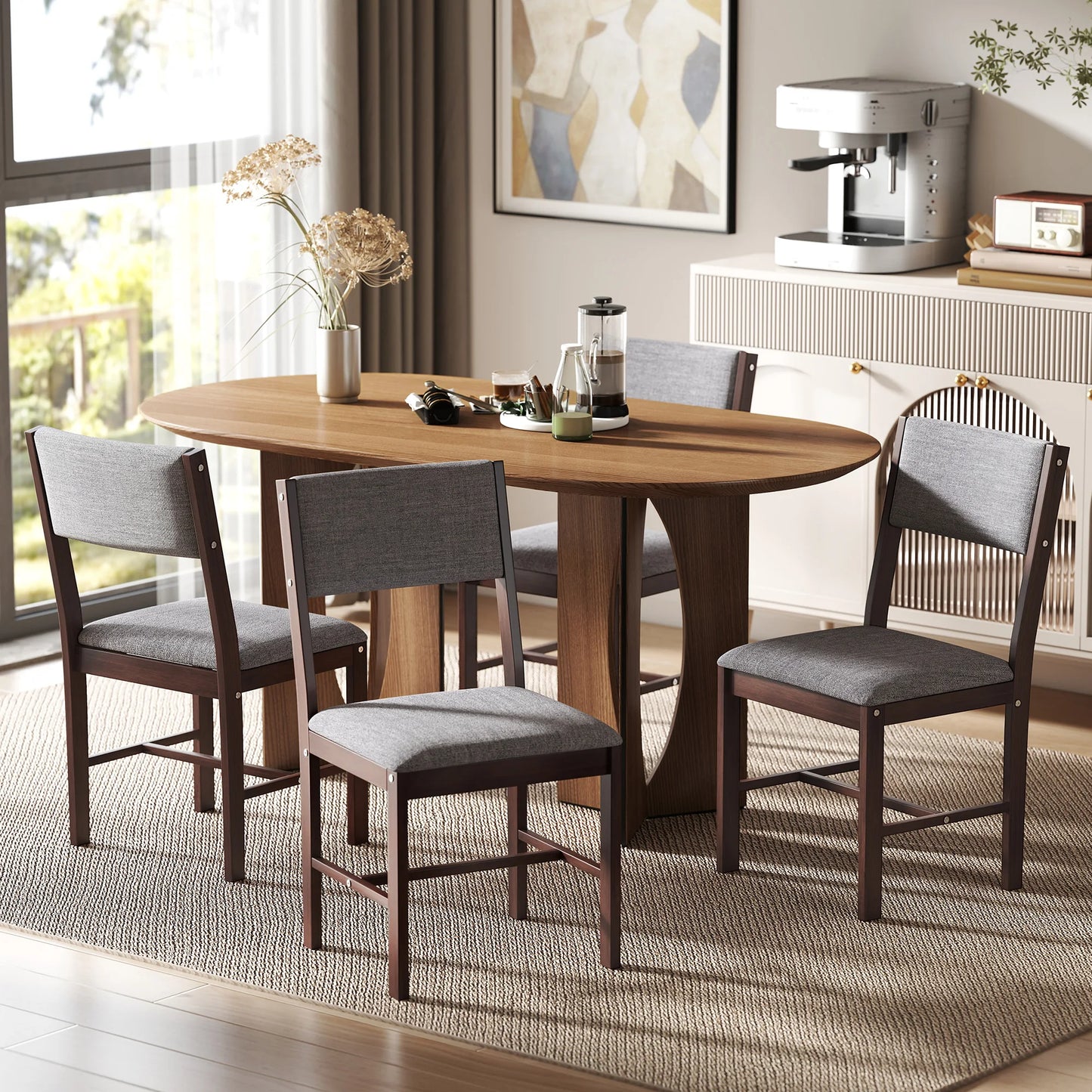 Homcom Solid Wood Dining Chairs Linen Upholstered Modern Kitchen Set