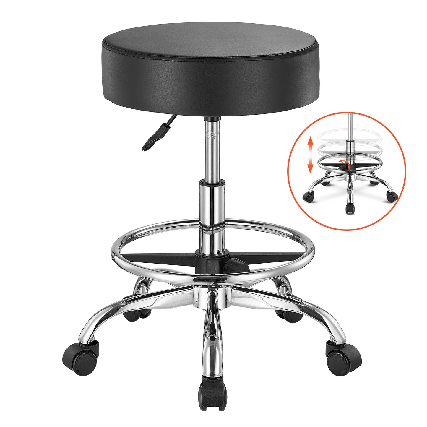 SucceBuy Adjustable Height Swivel Rolling Stool With Wheels