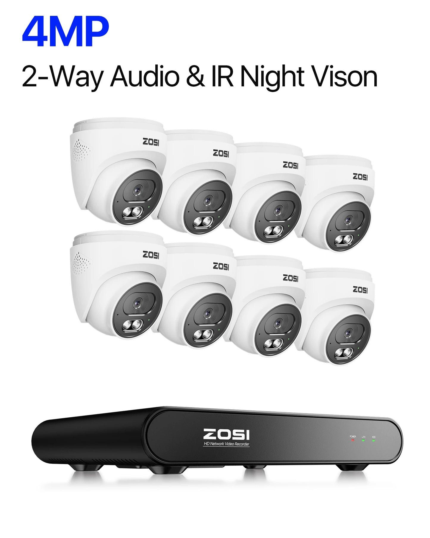 ZOSI 4K 8MP 5MP POE Video Surveillance Kit 8CH H.265 Home CCTV NVR Set Color Night Vision AI Detection IP Security Camera System