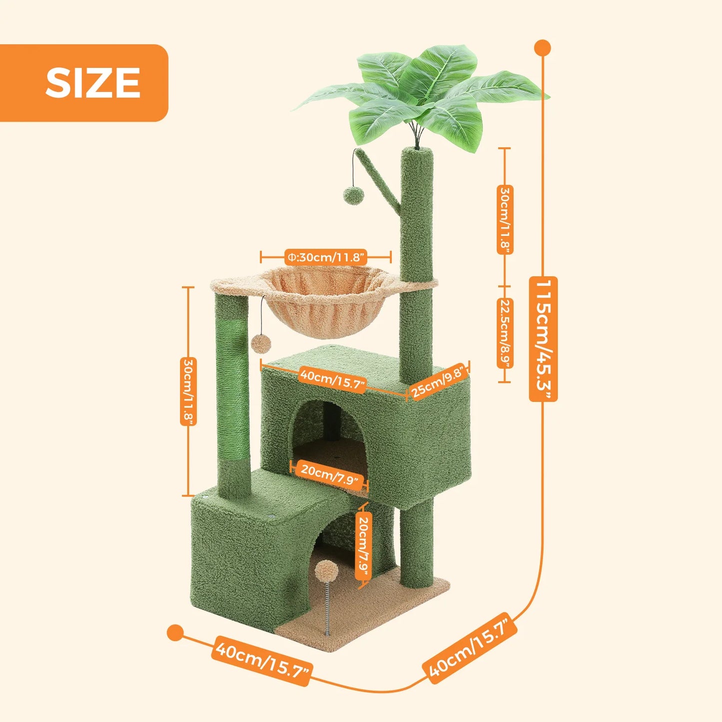 PEQULTI Cactus Cat Tree With Hammock And Scratch Platform