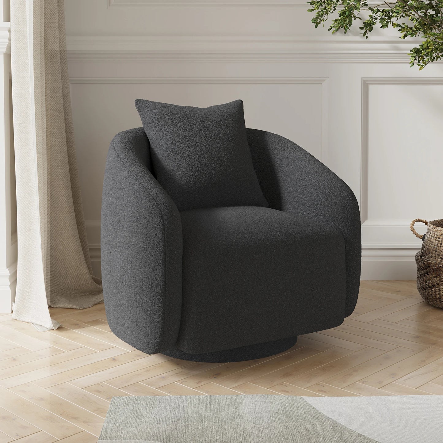 FARINI Swivel Barrel Armchair With Fabric And Metal Frame