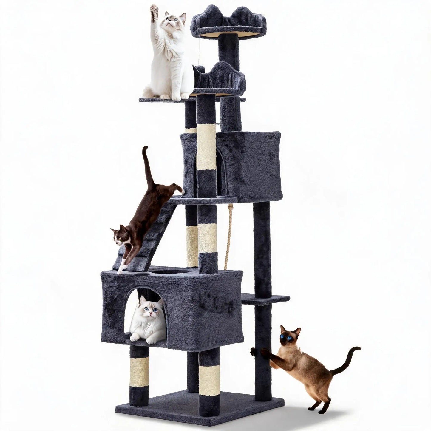 Sturdy Multi Level Cat Tower With Sisal Scratching Posts Condos Hammock