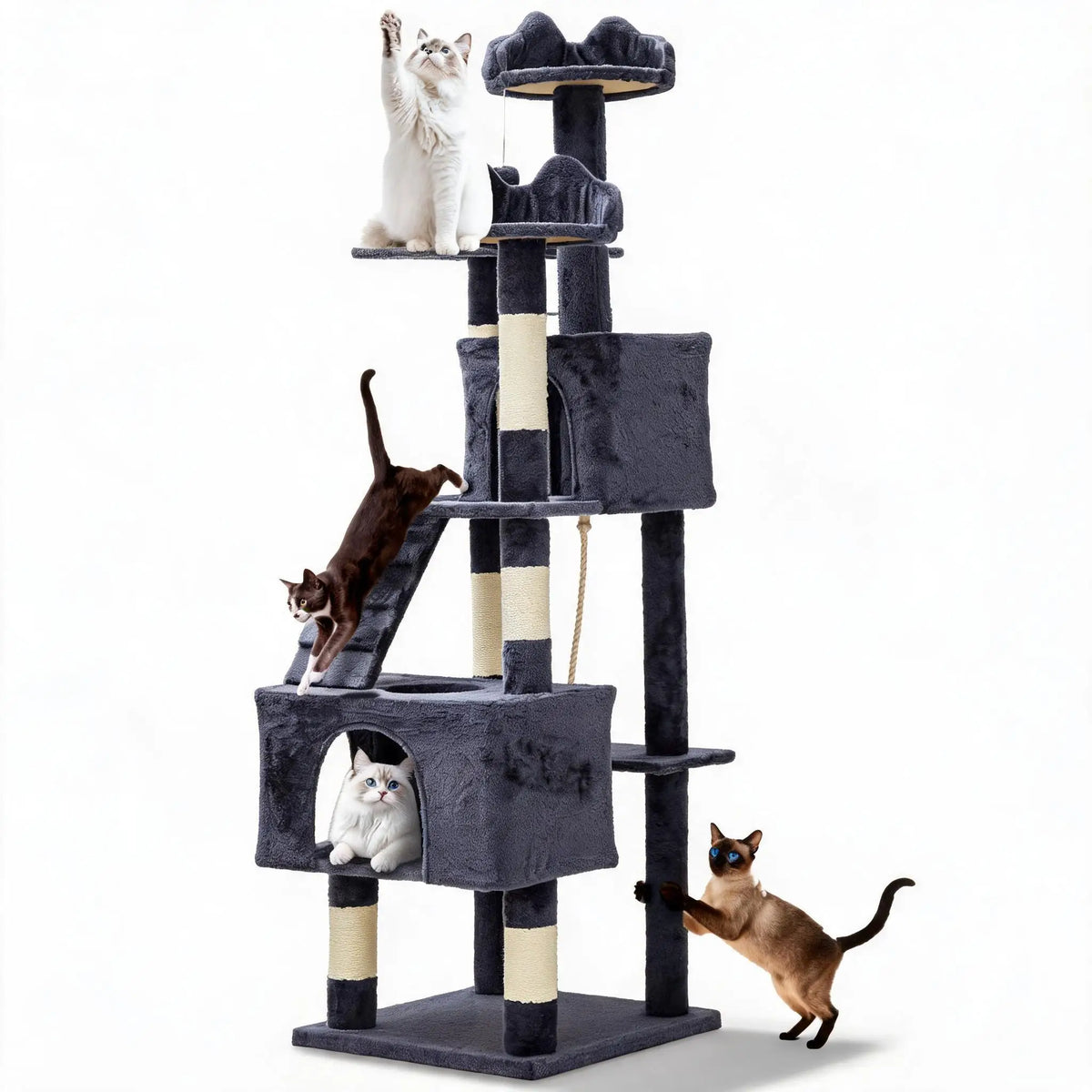 Multi-Level Cat Tree with Sisal Posts, Condos, Perches and Hammock