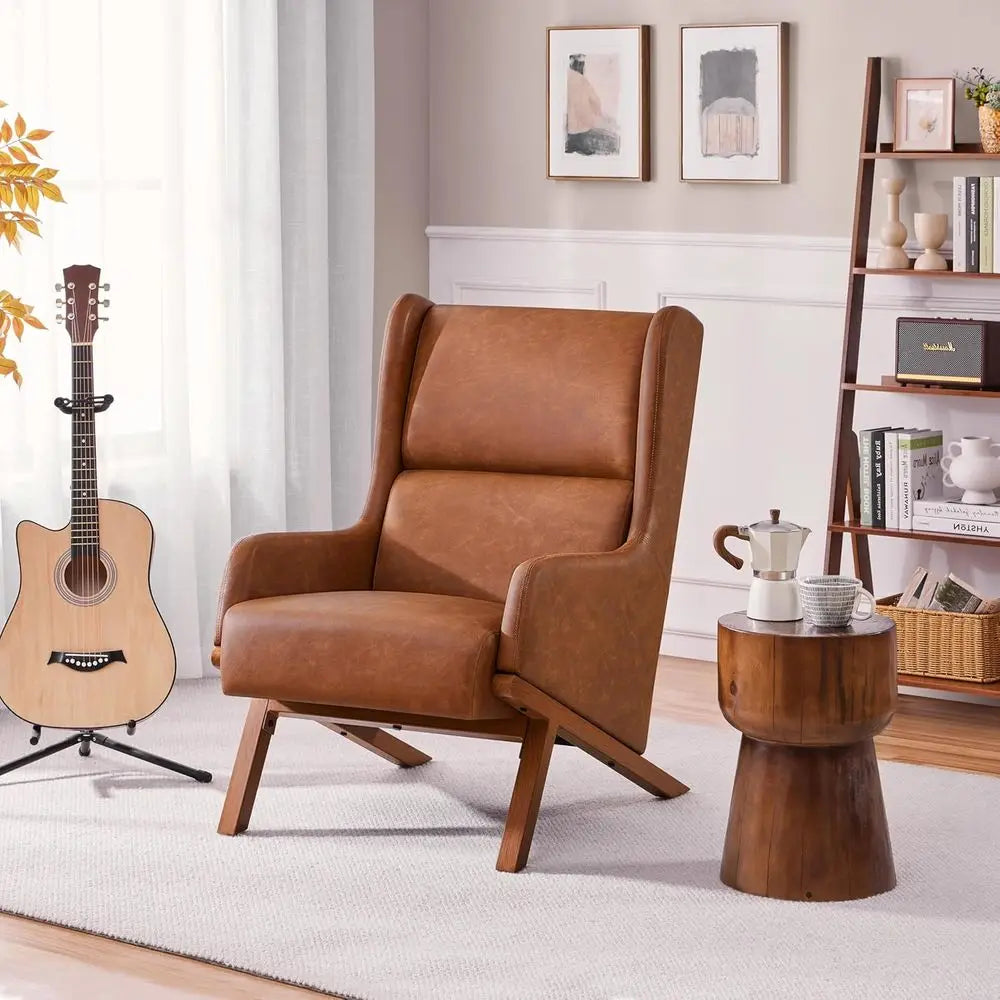 Set Of Two Wooden Living Room Armchairs Featuring Thick Seating And Pivot Rotation