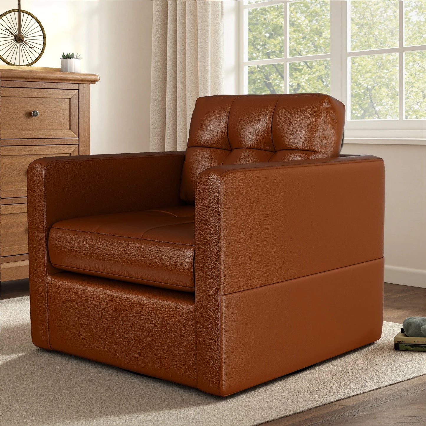Kerdom Swivel Accent Chair With Pu Leather Upholstery And Pocket