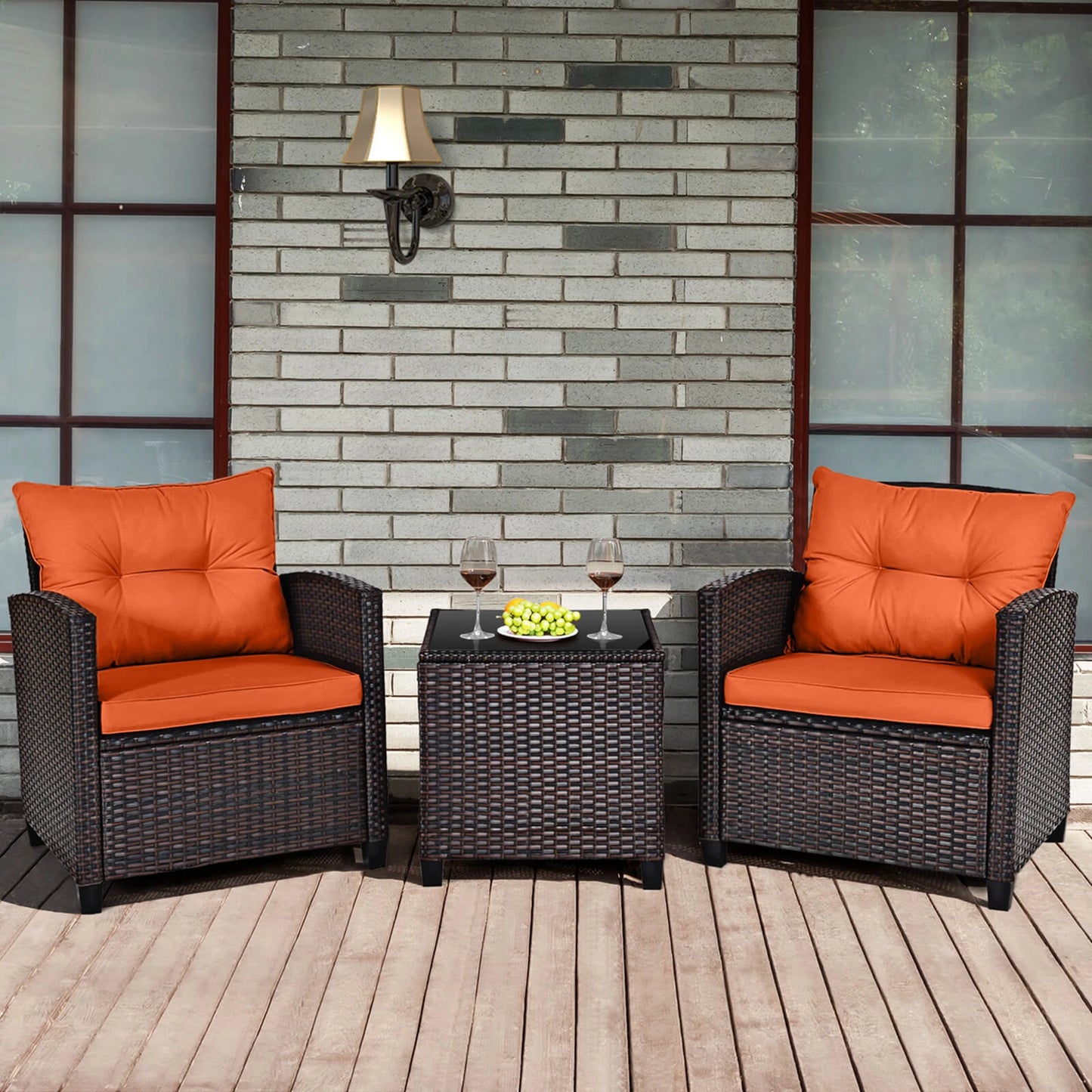 HOMASIS 3 Piece Outdoor Rattan Patio Furniture Set With Cushions