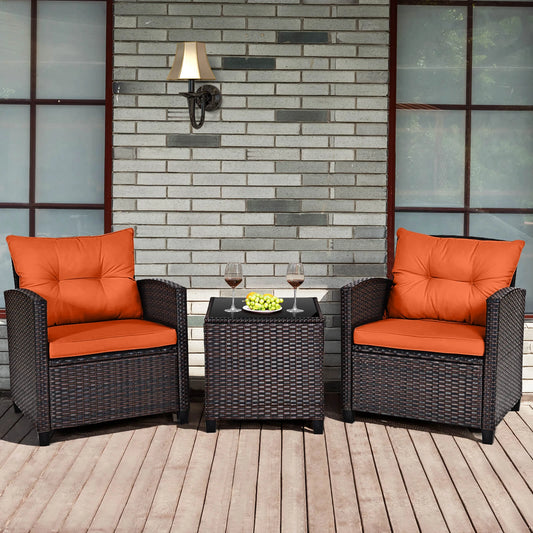 HOMASIS 3 Piece Outdoor Rattan Patio Furniture Set With Cushions
