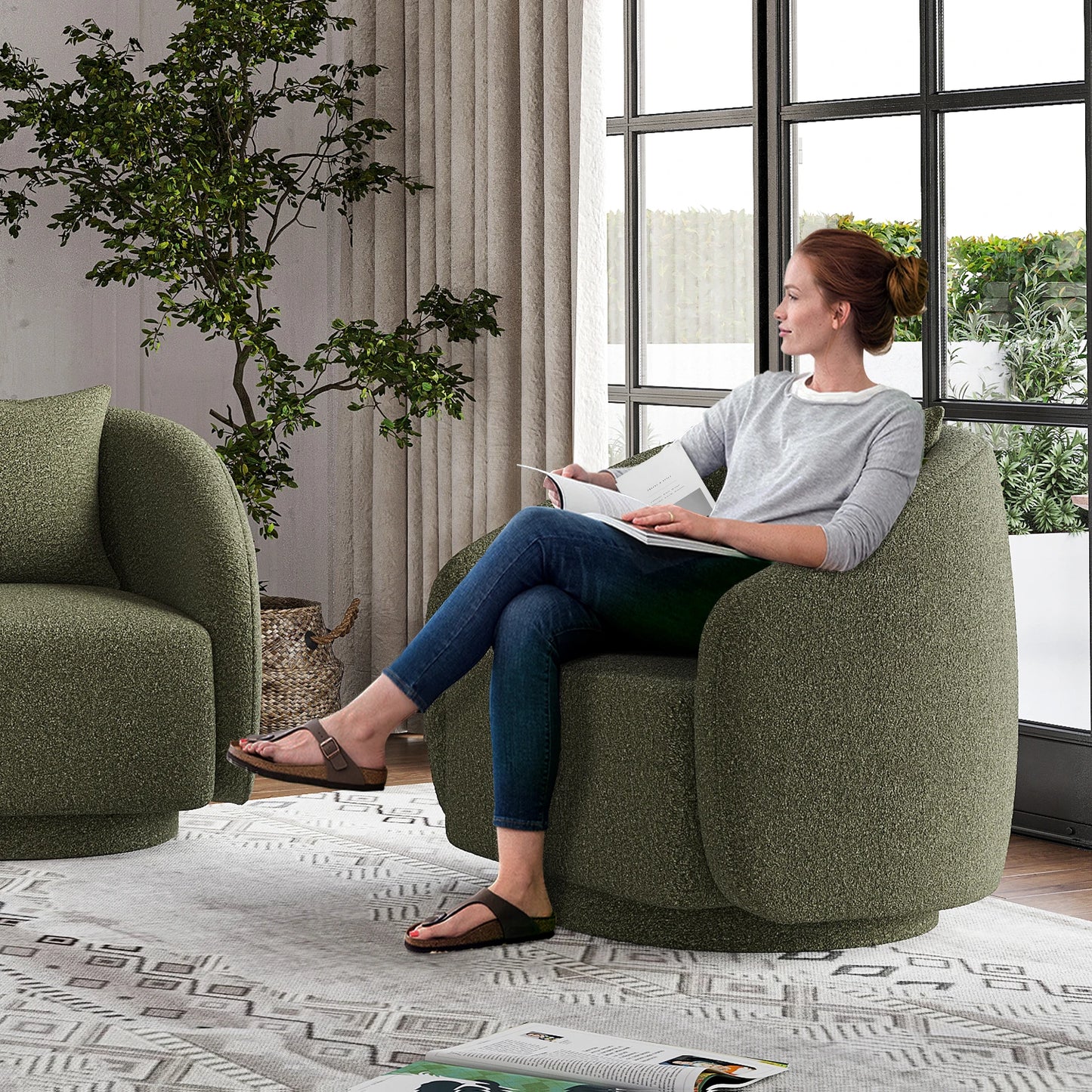 FARINI Swivel Barrel Armchair With Fabric And Metal Frame