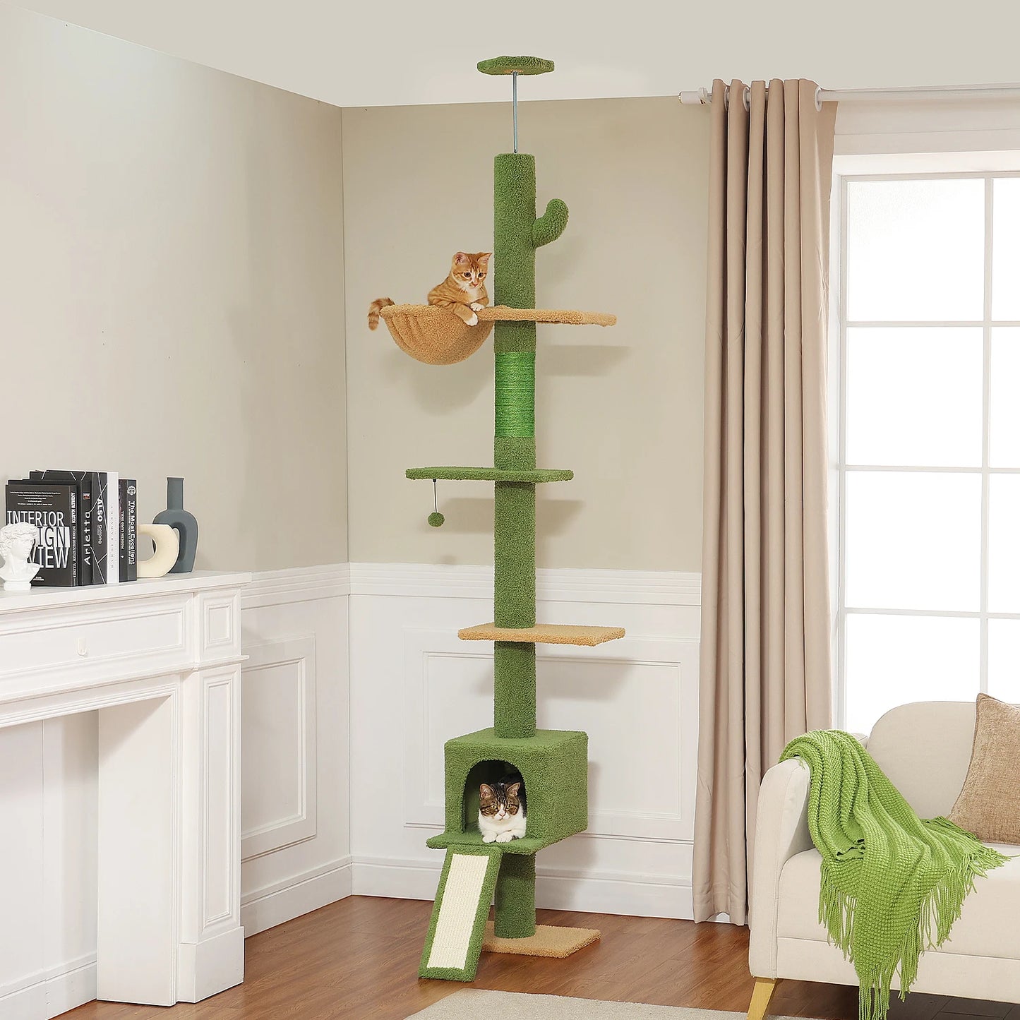 Pequlti Comfortable Cat Tower With Hammock And Sisal Scratching Posts