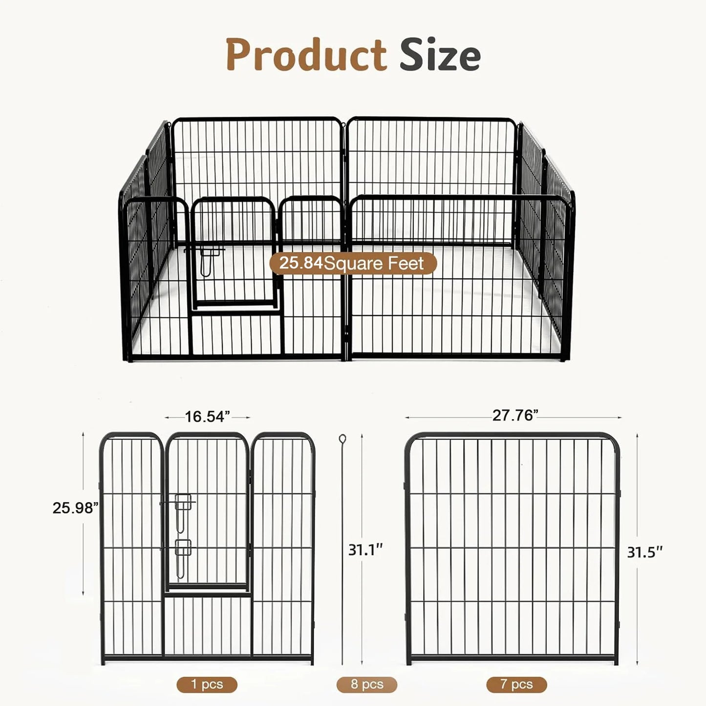 JHK Durable Metal Dog Playpen Foldable Pet Exercise Fence