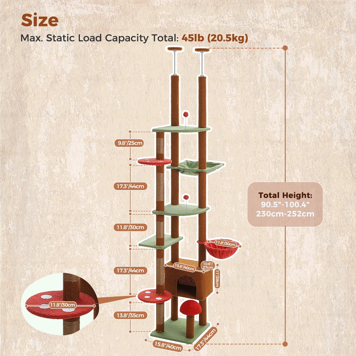 PAWZ Road Adjustable Height Floor To Ceiling Cat Tower