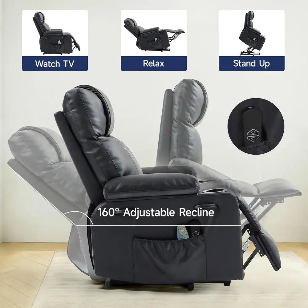 Premium Electric Recliner With Massage And Heat PU Leather USB Port