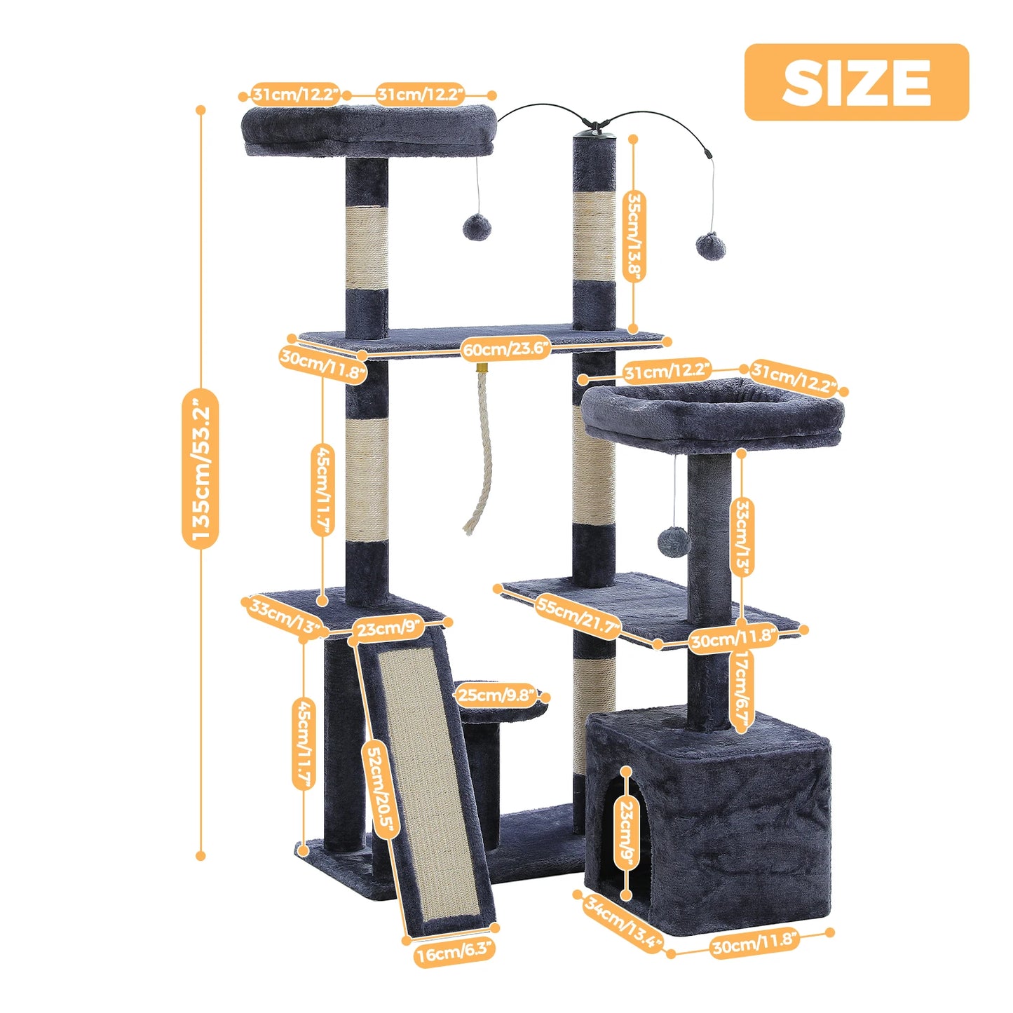 Pawz Road Multi Tier Cat Tree With Sisal Scratching Posts