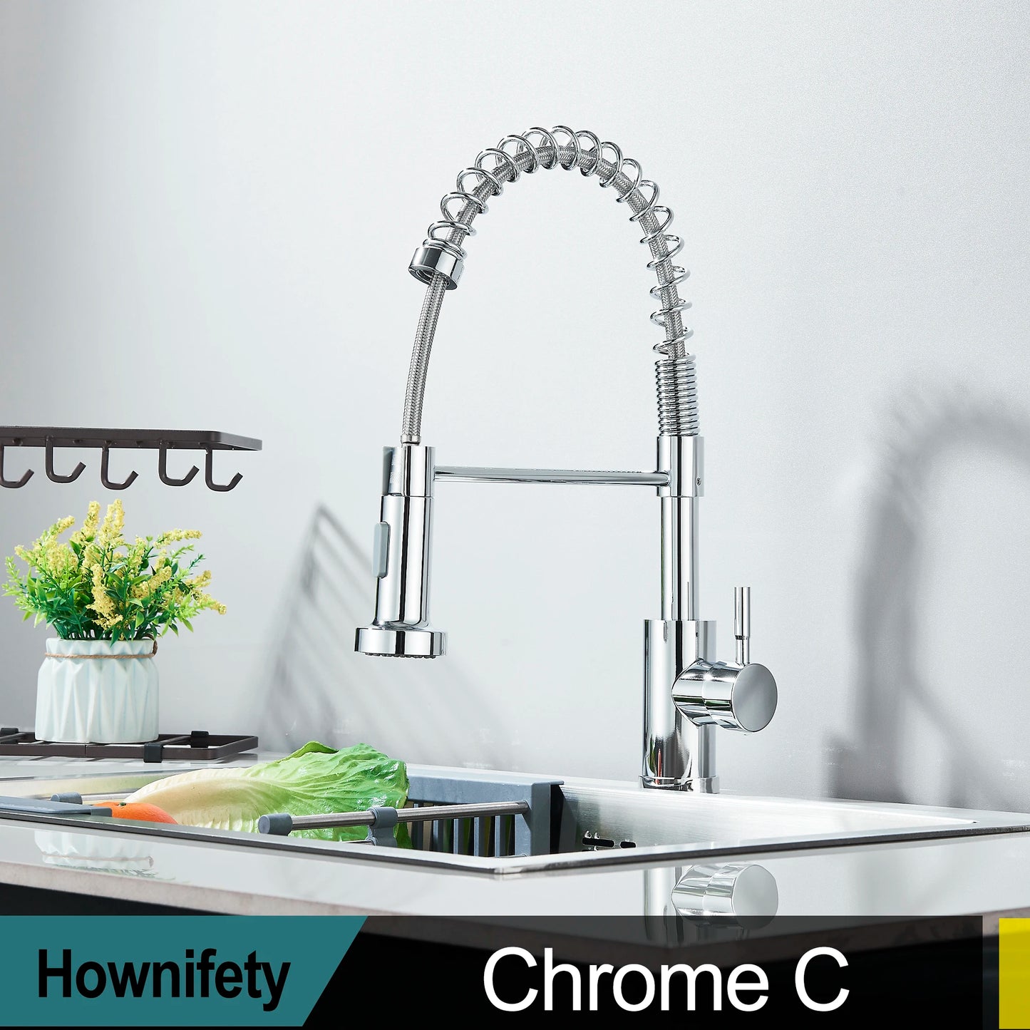 Hownifety Chrome Kitchen Sink Faucet Stainless Steel Hot and Cold Water Tap Deck Mounted Bathroom Gourmet Kitchen Crane