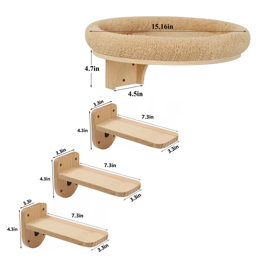 Solid Wood Wall Mounted Cat Climbing Ladder And Scratching Post