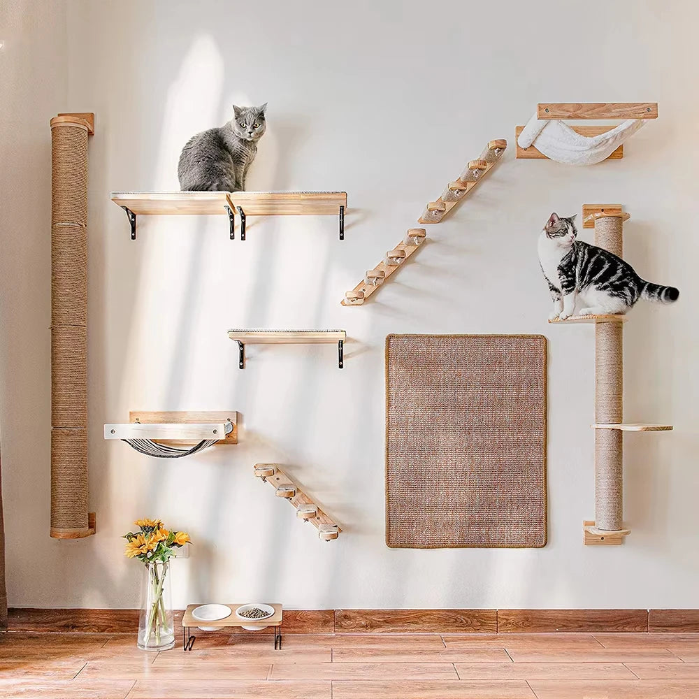 Wall Mounted Cat Climbing Shelf With Sisal Scratching Post