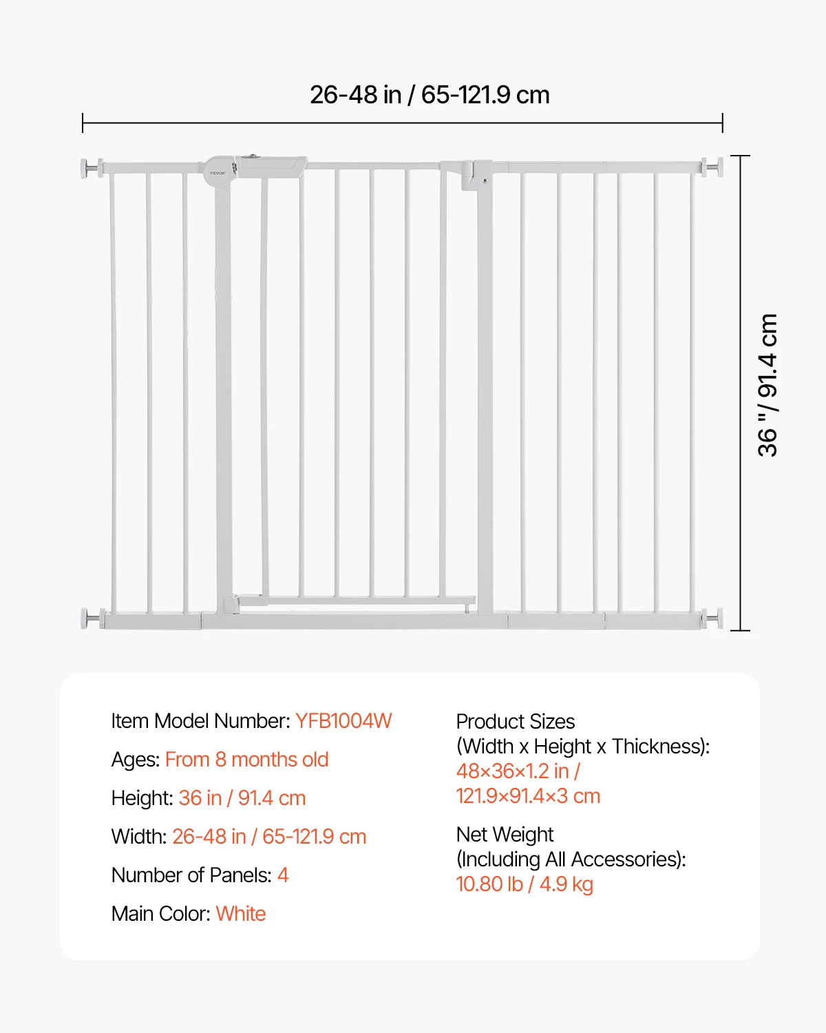 SucceBuy Stainless Steel Baby Gate Pressure Mount With Walk Thru