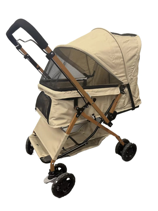 Lightweight Pet Stroller Featuring Quick Fold And Four Ventilated Wheels